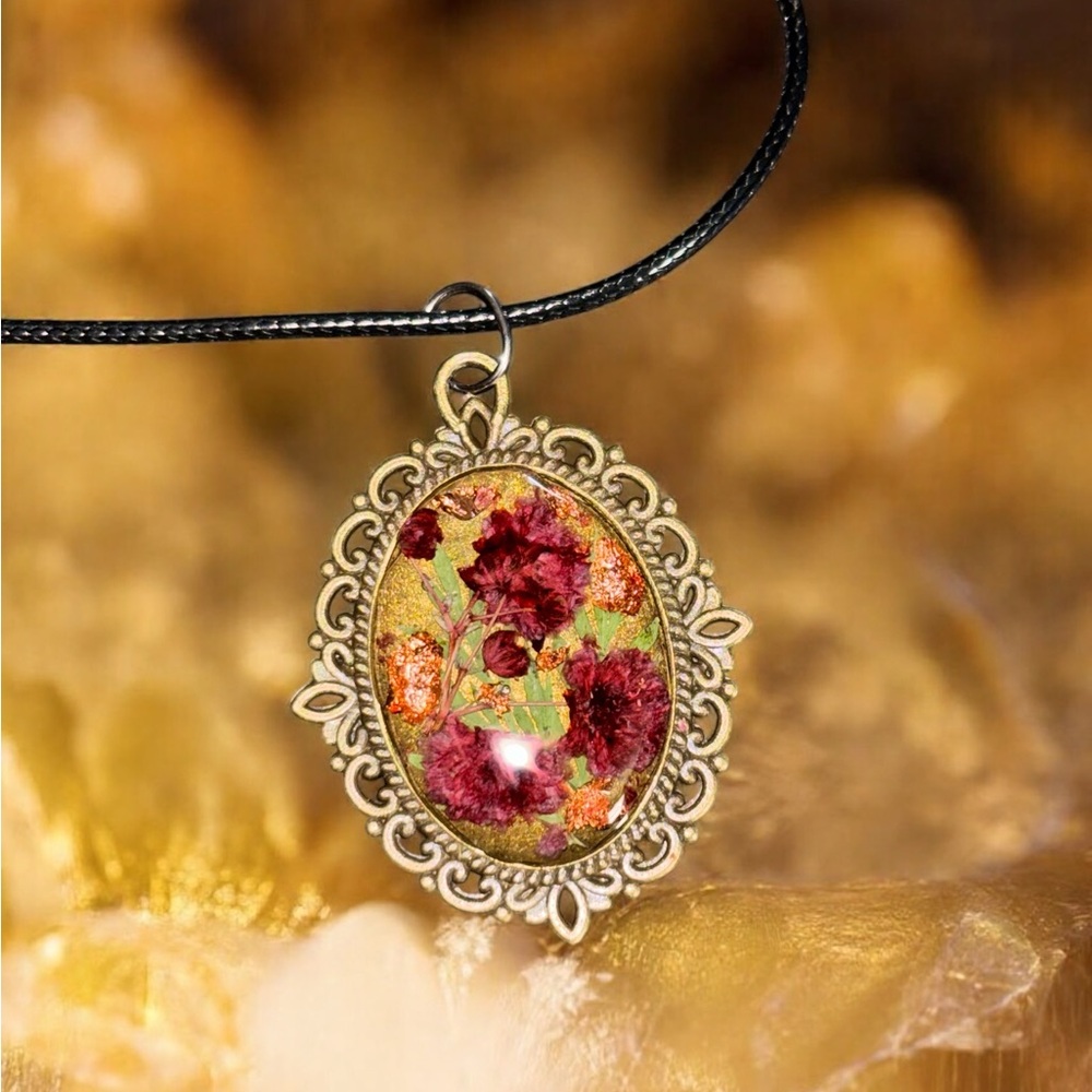 Gold and Red Floral Filigree Necklace